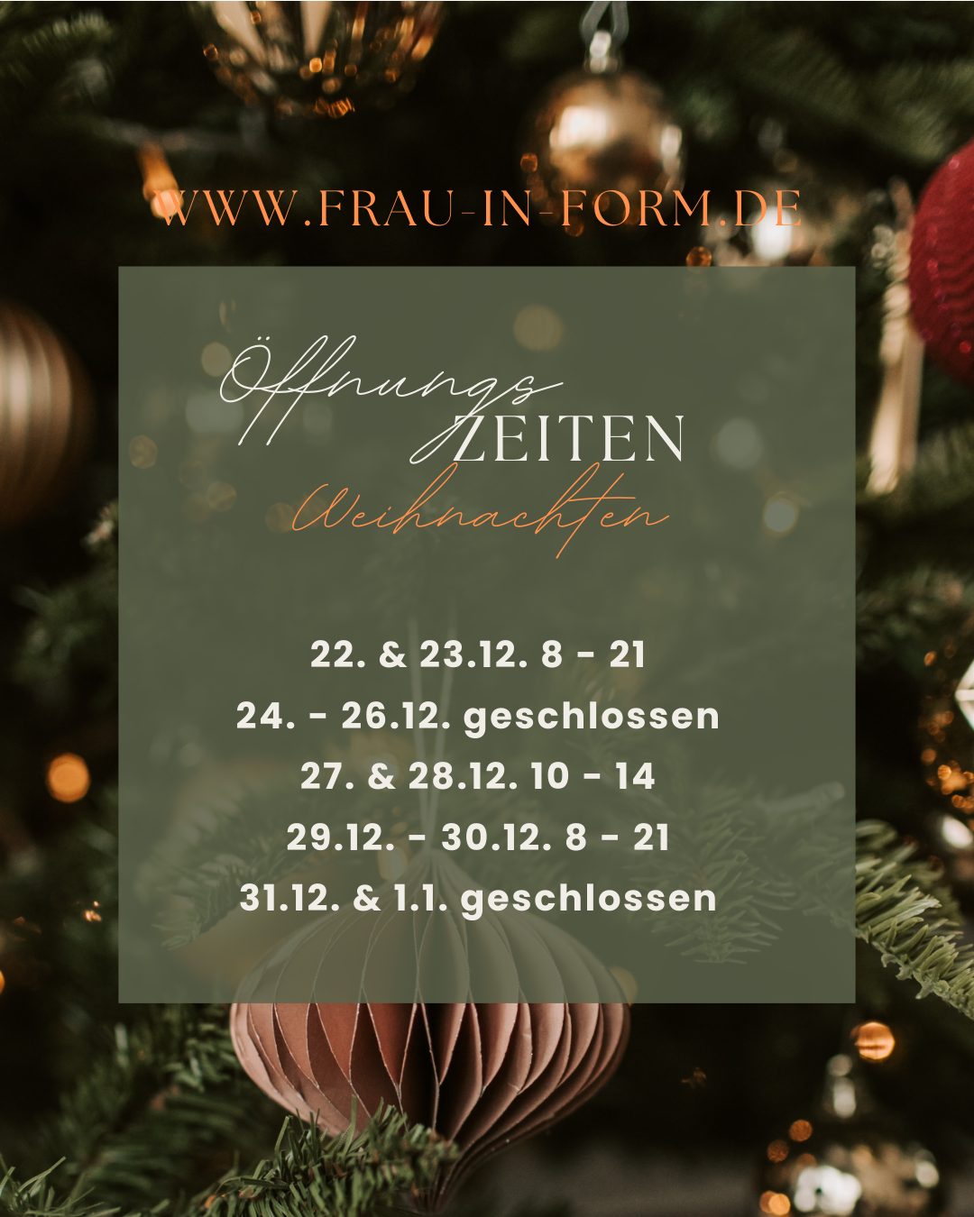 Öffnungszeiten zu Weihnachten